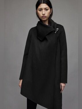 All Saints Wool AllSaints Black Monument Coat Jacket Cross Italian Wool 4